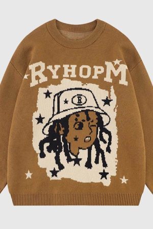 Style Core Aesthetics, New Style Trends Graphic Embroidered Knit Sweater