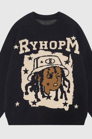 Style Core Aesthetics, New Style Trends Graphic Embroidered Knit Sweater