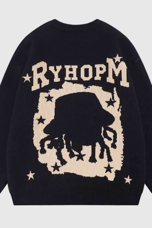 Style Core Aesthetics, New Style Trends Graphic Embroidered Knit Sweater