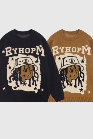 Style Core Aesthetics, New Style Trends Graphic Embroidered Knit Sweater