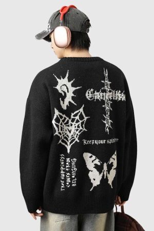 Style Core Aesthetics, New Style Trends Graphic Embroidered  Sweater