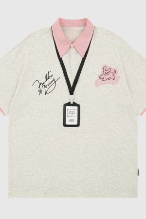 Style Core Aesthetics, New Style Trends Graphic Polo Shirt with Name Tag