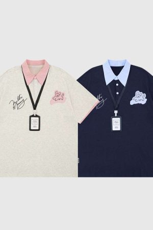 Style Core Aesthetics, New Style Trends Graphic Polo Shirt with Name Tag