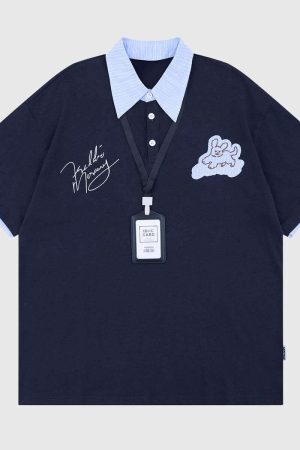 Style Core Aesthetics, New Style Trends Graphic Polo Shirt with Name Tag