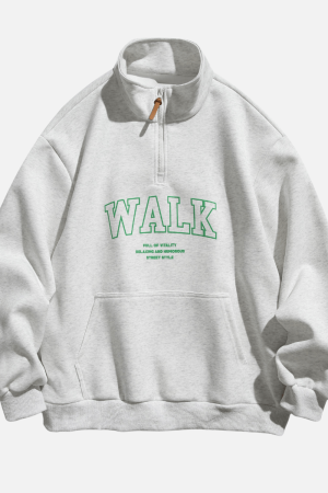 Style Core Aesthetics, New Style Trends Half-Zip Letter Print Sweatshirt