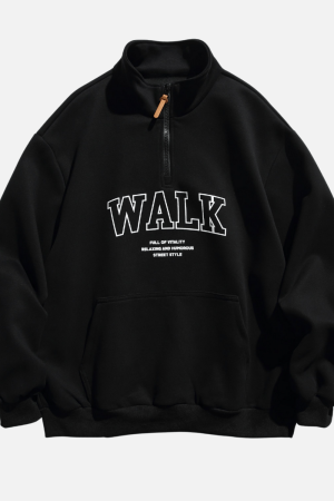 Style Core Aesthetics, New Style Trends Half-Zip Letter Print Sweatshirt