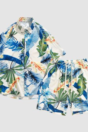 Style Core Aesthetics, New Style Trends Hawaiian Ice Silk Shirt Sets