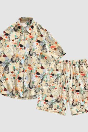 Style Core Aesthetics, New Style Trends Hawaiian Ice Silk Shirt Sets