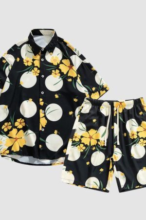 Style Core Aesthetics, New Style Trends Hawaiian Ice Silk Shirt Sets