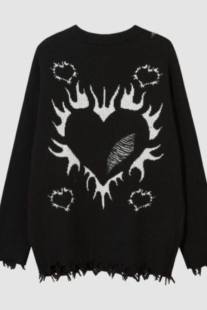 Style Core Aesthetics, New Style Trends Heart Embroidered Hollow Out Design Sweater