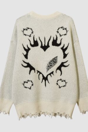 Style Core Aesthetics, New Style Trends Heart Embroidered Hollow Out Design Sweater
