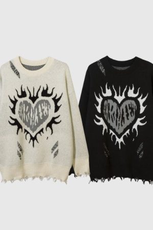 Style Core Aesthetics, New Style Trends Heart Embroidered Hollow Out Design Sweater