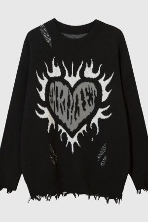 Style Core Aesthetics, New Style Trends Heart Embroidered Hollow Out Design Sweater