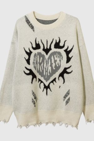 Style Core Aesthetics, New Style Trends Heart Embroidered Hollow Out Design Sweater