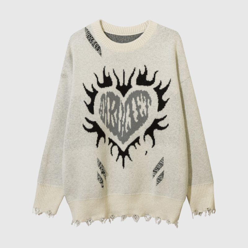 Style Core Aesthetics, New Style Trends Heart Embroidered Hollow Out Design Sweater