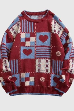 Style Core Aesthetics, New Style Trends Heart embroidered knitted sweater