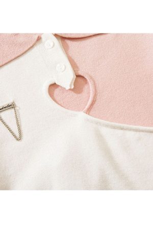 Style Core Aesthetics, New Style Trends Heart Hollow Out Lapel Knit Crop Top