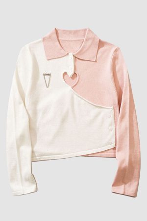 Style Core Aesthetics, New Style Trends Heart Hollow Out Lapel Knit Crop Top