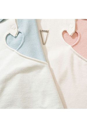 Style Core Aesthetics, New Style Trends Heart Hollow Out Lapel Knit Crop Top