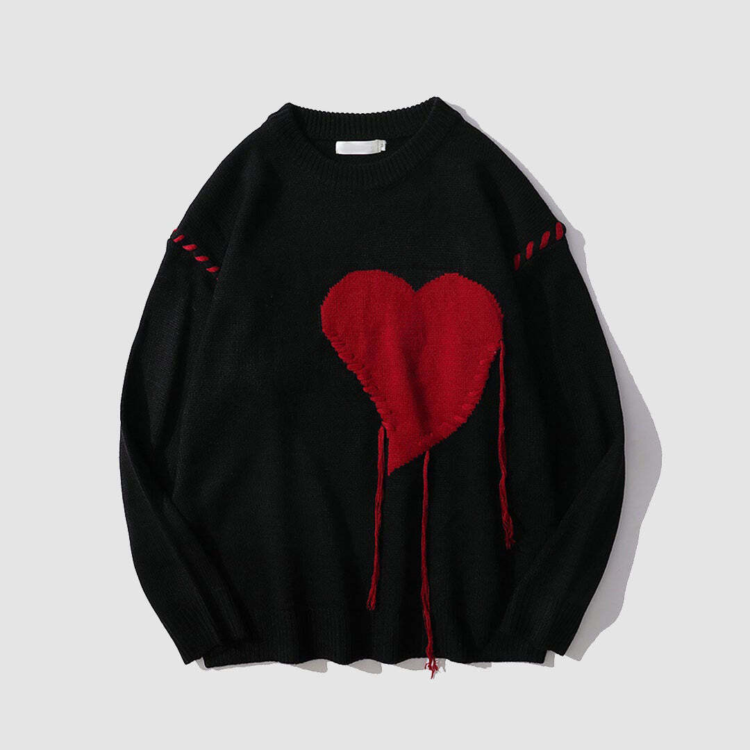 Style Core Aesthetics, New Style Trends Heart Patch Embroidery Print Sweater