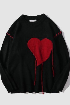Style Core Aesthetics, New Style Trends Heart Patch Embroidery Sweater