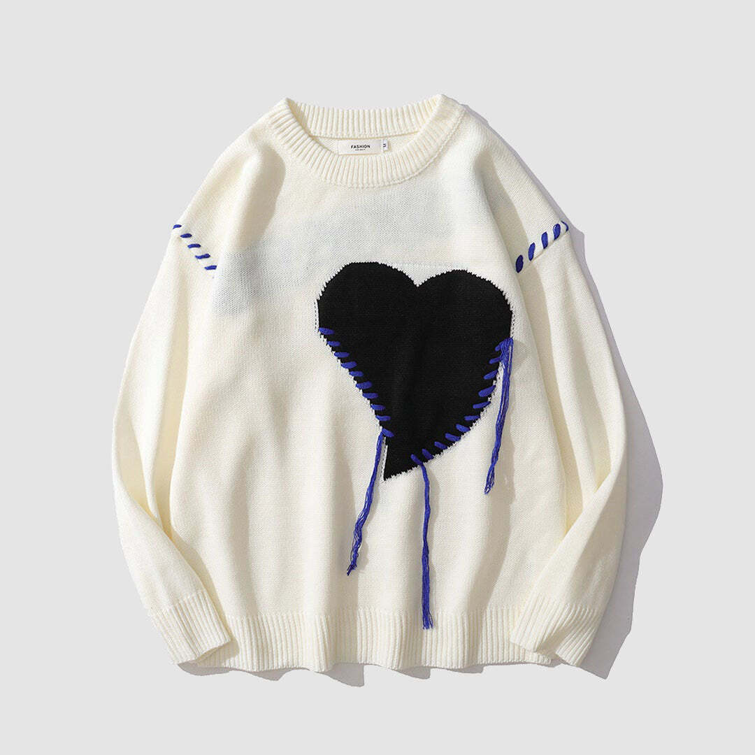 Style Core Aesthetics, New Style Trends Heart Patch Embroidery Sweater Style Core Aesthetics, New Style Trends Heart Patch Embroidery Sweater