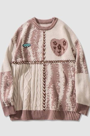 Style Core Aesthetics, New Style Trends Heart Pattern String Stitching Sweater