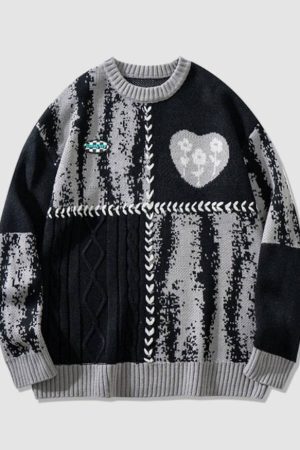 Style Core Aesthetics, New Style Trends Heart Pattern String Stitching Sweater
