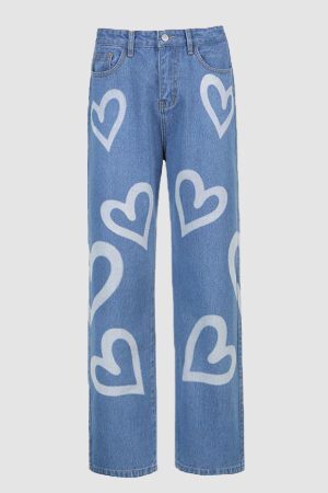 Style Core Aesthetics, New Style Trends Heart-Shaped Graffiti Jeans