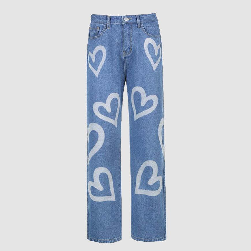 Style Core Aesthetics, New Style Trends Heart-Shaped Graffiti Jeans