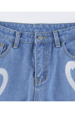 Style Core Aesthetics, New Style Trends Heart-Shaped Graffiti Jeans