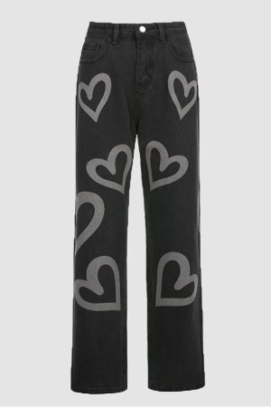 Style Core Aesthetics, New Style Trends Heart-Shaped Graffiti Jeans