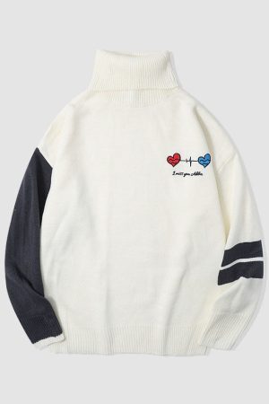 Style Core Aesthetics, New Style Trends Heartbeat Embroidered Turtleneck Sweater