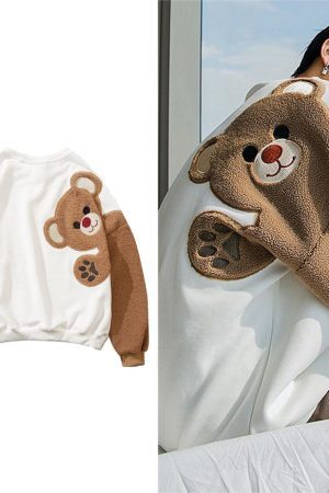 Style Core Aesthetics, New Style Trends Hello Bear Print Sweatshirt