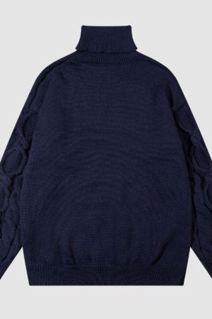 Style Core Aesthetics, New Style Trends High Neck Jacquard Patchwork Design Pullover