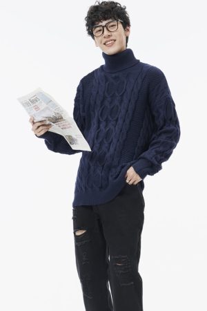 Style Core Aesthetics, New Style Trends High Neck Jacquard Patchwork Design Pullover