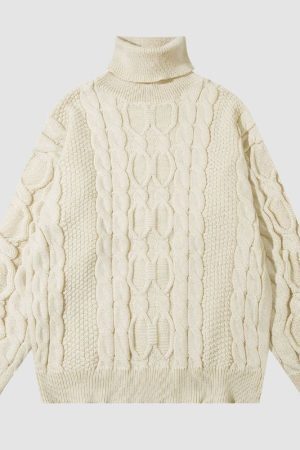 Style Core Aesthetics, New Style Trends High Neck Jacquard Patchwork Design Pullover