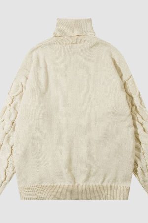 Style Core Aesthetics, New Style Trends High Neck Jacquard Patchwork Design Pullover