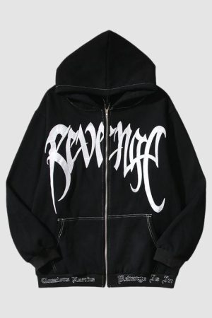 Style Core Aesthetics, New Style Trends Hip-Hop Embroidered Letter Casual Zip Hoodie
