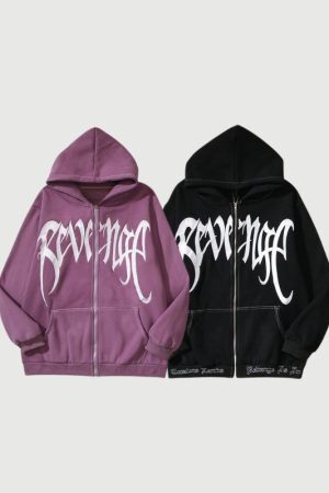 Style Core Aesthetics, New Style Trends Hip-Hop Embroidered Letter Casual Zip Hoodie