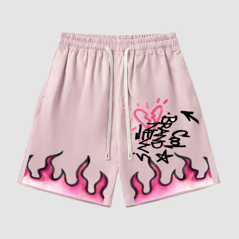 Style Core Aesthetics, New Style Trends Hip Hop Flame Print Shorts