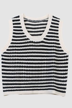 Style Core Aesthetics, New Style Trends Hollow Breathable Striped Vest Sweater