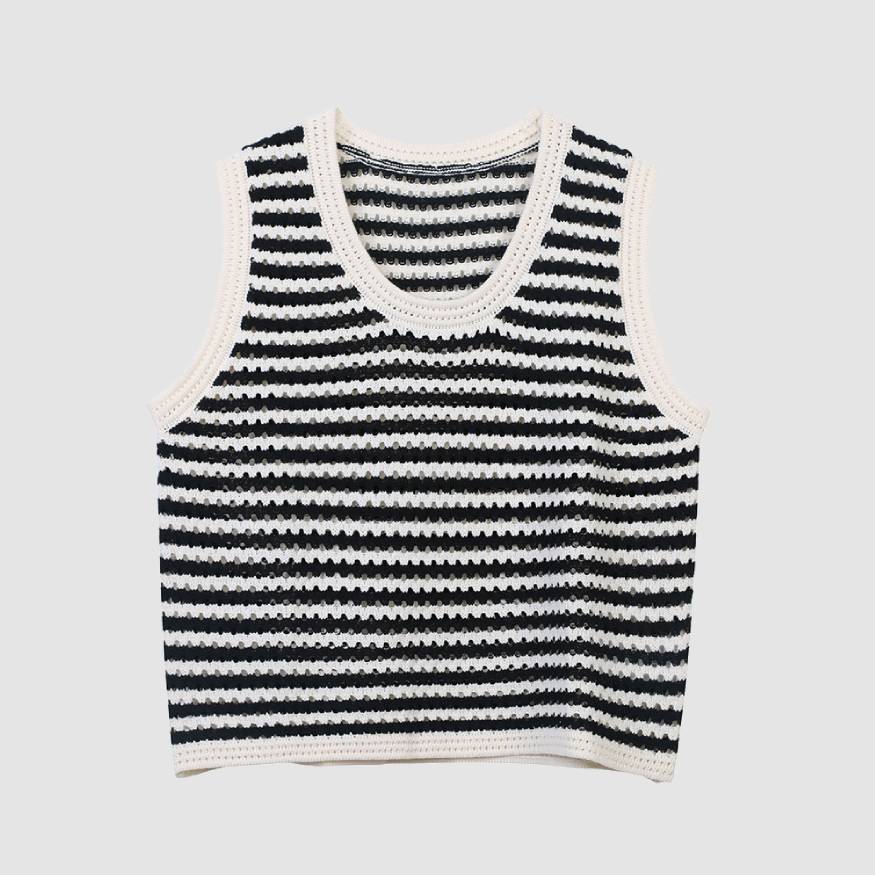 Style Core Aesthetics, New Style Trends Hollow Breathable Striped Vest Sweater