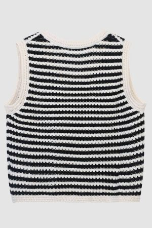 Style Core Aesthetics, New Style Trends Hollow Breathable Striped Vest Sweater