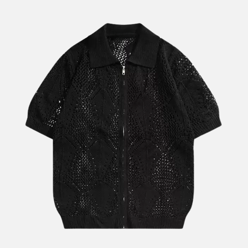 Style Core Aesthetics, New Style Trends Hollow-Out Zip-Up Knit Polo