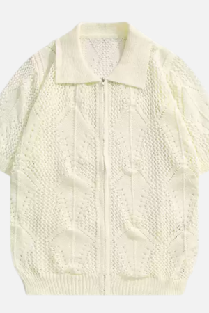 Style Core Aesthetics, New Style Trends Hollow-Out Zip-Up Knit Polo