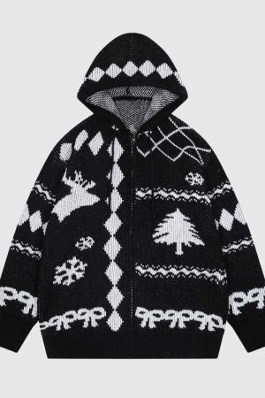 Style Core Aesthetics, New Style Trends Hooded Christmas Knit Cardigan