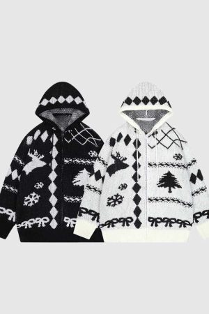 Style Core Aesthetics, New Style Trends Hooded Christmas Knit Cardigan