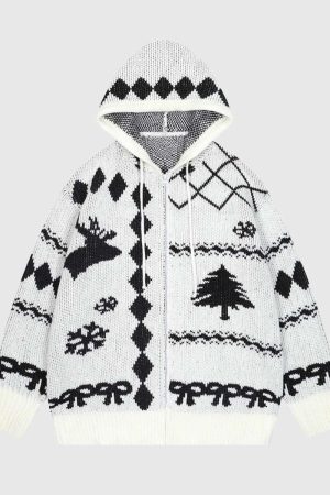 Style Core Aesthetics, New Style Trends Hooded Christmas Knit Cardigan