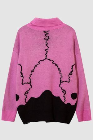 Style Core Aesthetics, New Style Trends Horrible Skull Print Turtleneck Sweater